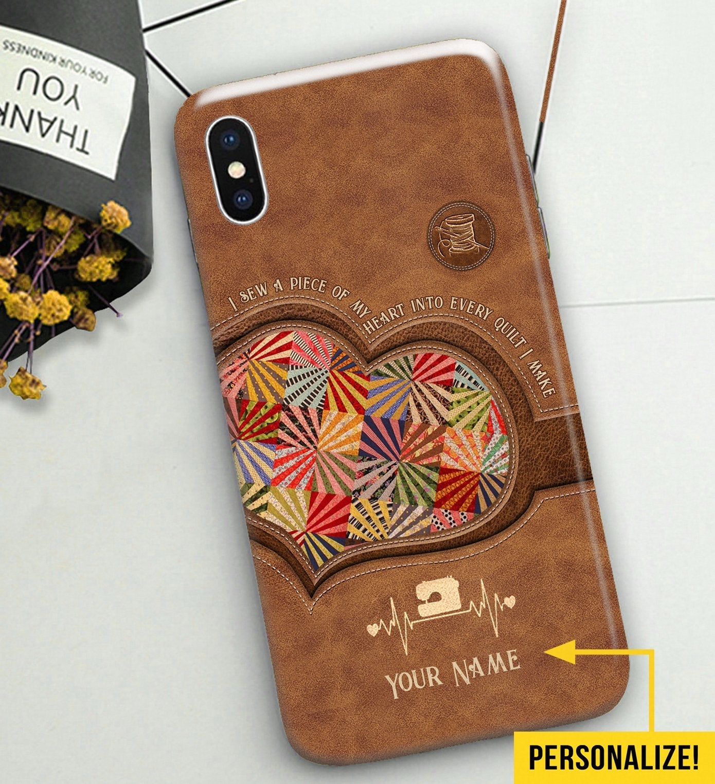I Sew A Piece Of My Heart - Quilting Personalized Leather Pattern Print Phone Case