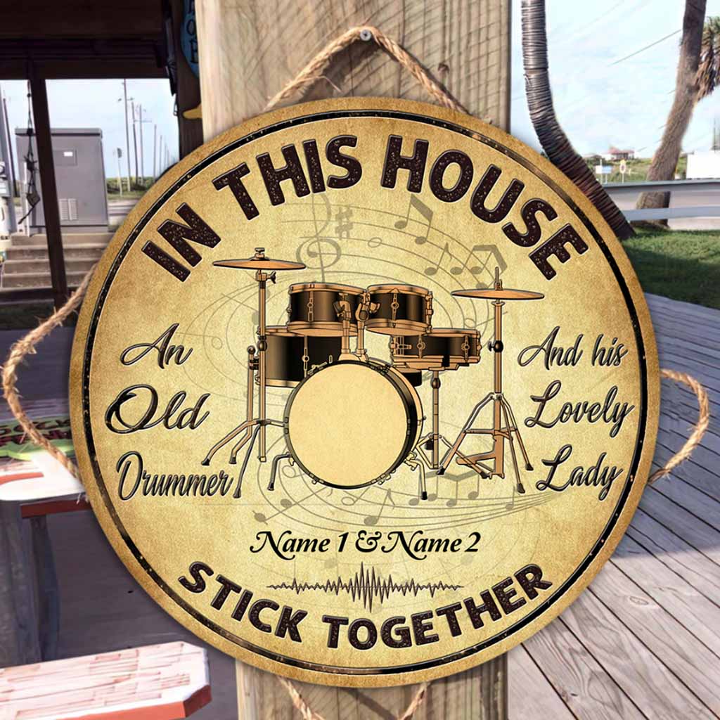In This House - Drummer Personalized Round Wood Sign