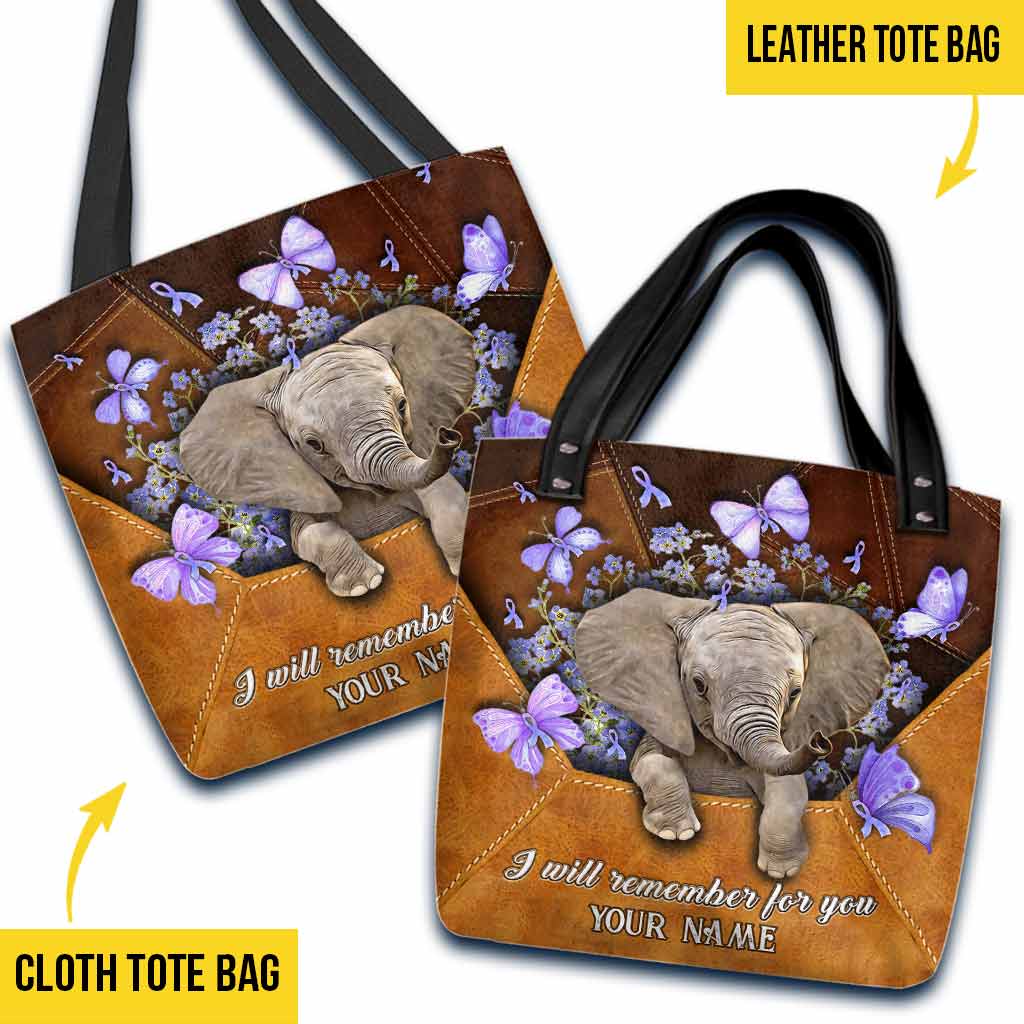 I Will Remember For You Envelope Elephant Purple Flowers - Alzheimer Awareness Personalized Tote Bag