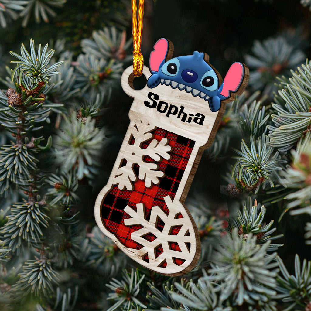 Ohana Sock - Personalized Christmas Ohana Layered Wood Ornament