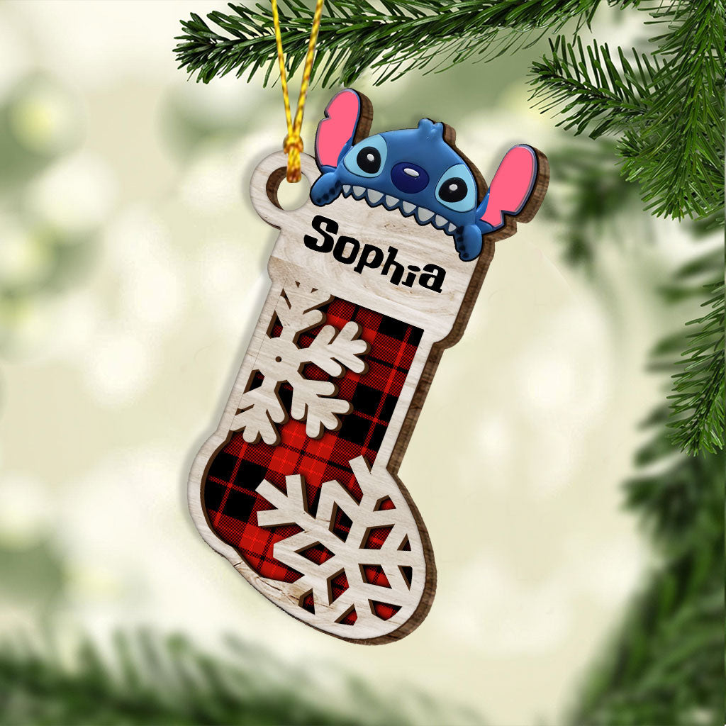 Ohana Sock - Personalized Christmas Ohana Layered Wood Ornament