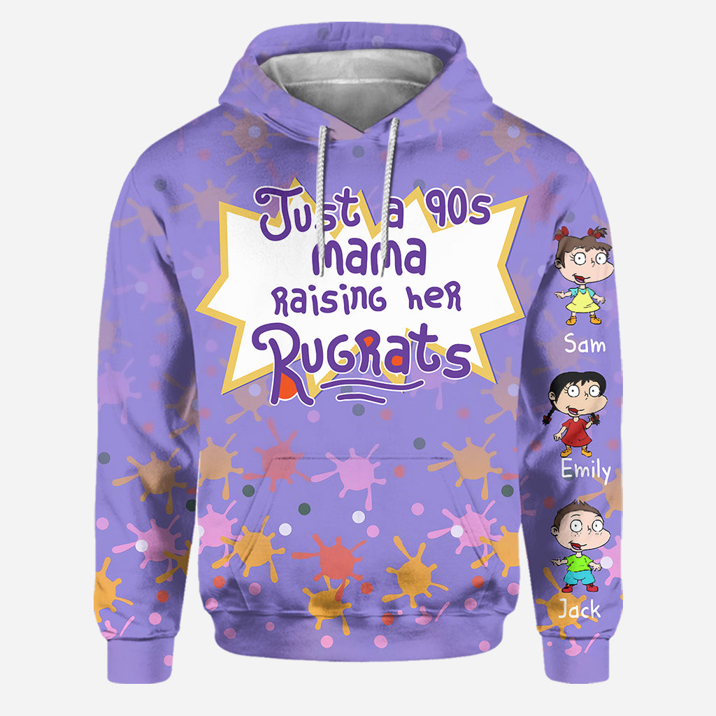 Just A Mama Raising Her Kids - Personalized 90's Cartoon Hoodie and Leggings