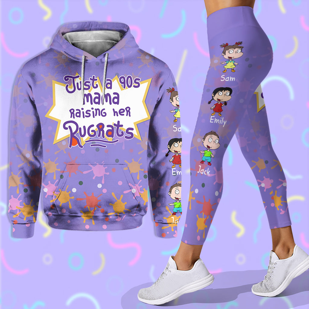 Just A Mama Raising Her Kids - Personalized 90's Cartoon Hoodie and Leggings