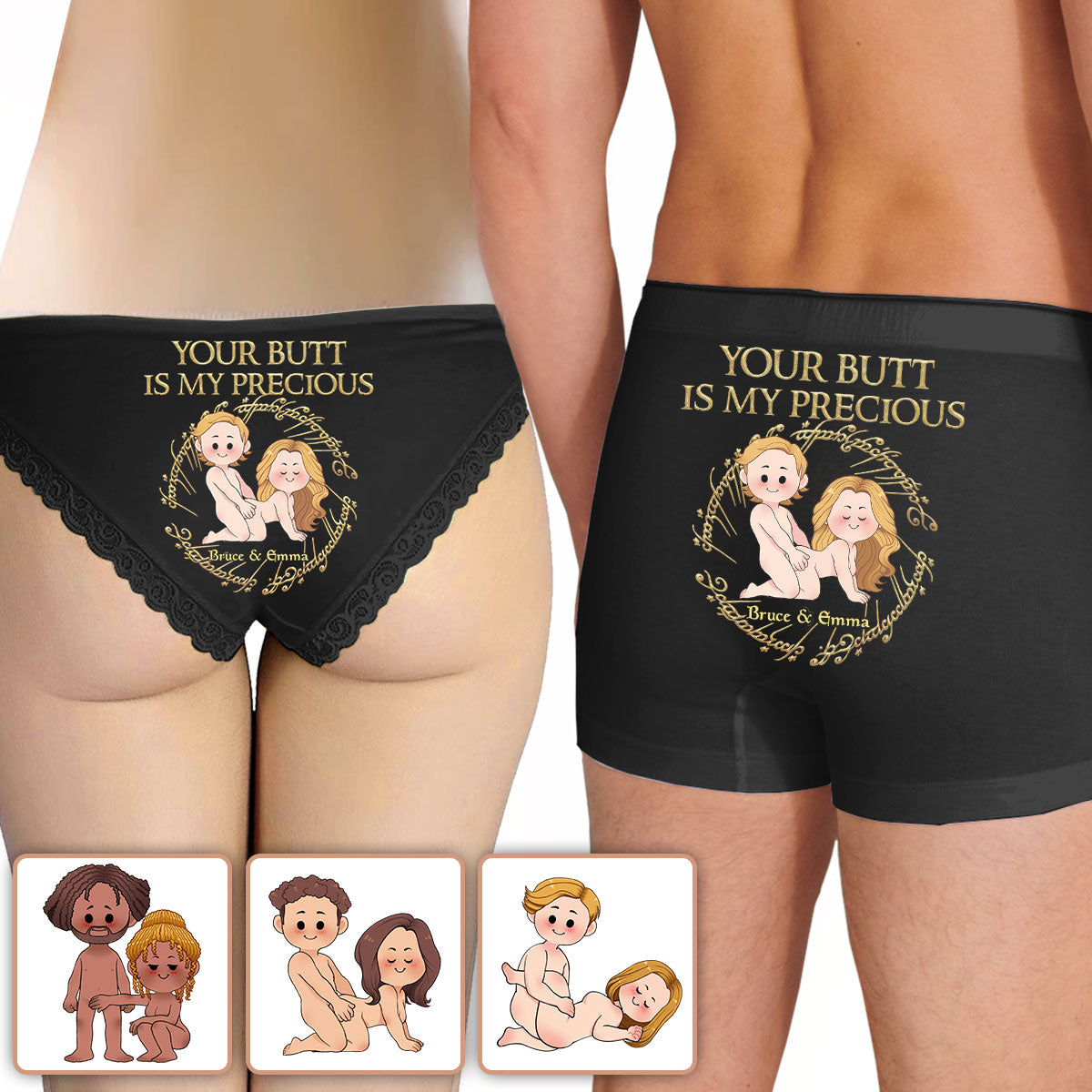 My Butt Is My Precious - Personalized Couple Lace Border Women Briefs And Men’s Boxer Briefs