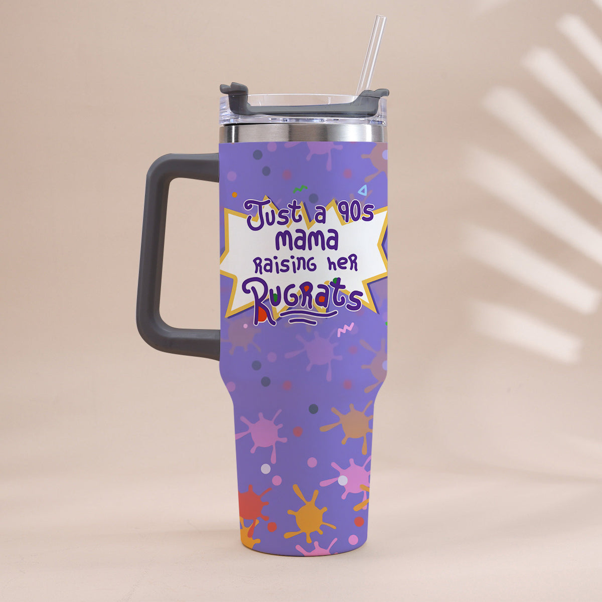 Just A Mama Raising Her Kids - Personalized 90's Cartoon Tumbler With Handle