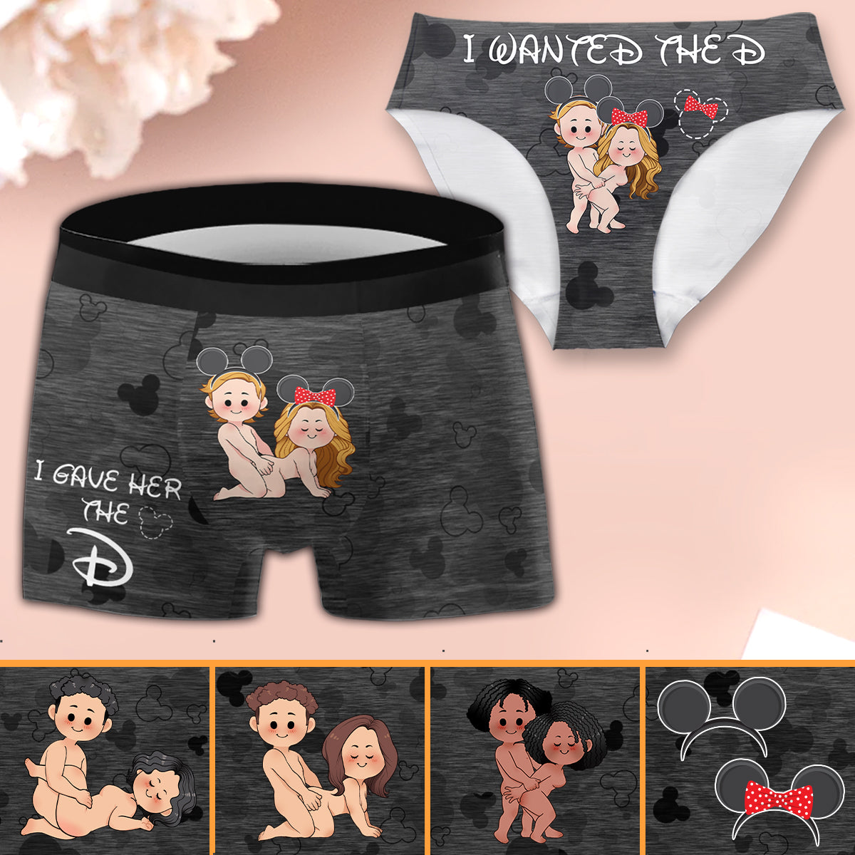 I Wanted The D I Gave Her The D Mouse Ears Couple - Personalized Couple Women Briefs & Men Boxer Briefs