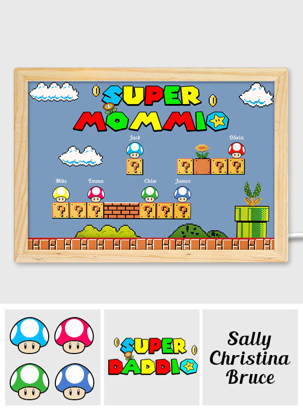 Super Mommio Daddio Game Scene - Personalized Super Plumber Light Photo Frame
