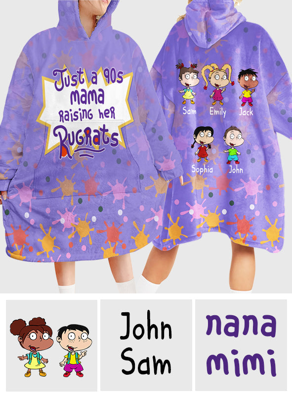 Just A Mama Raising Her Kids - Personalized 90's Cartoon Blanket Hoodie