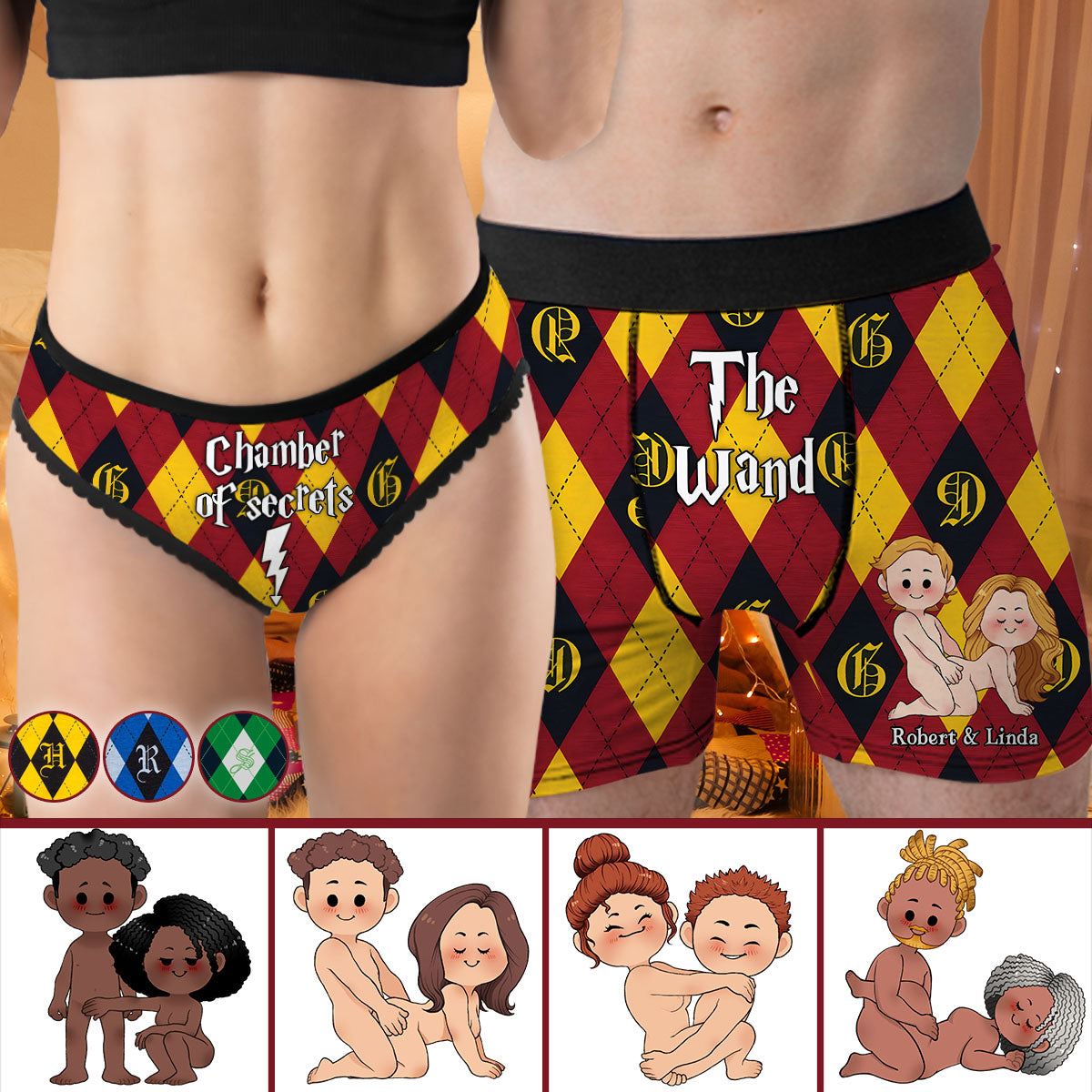 Chamber Of Secrets - Personalized Couple Lace Border Women Briefs And Men’s Boxer Briefs