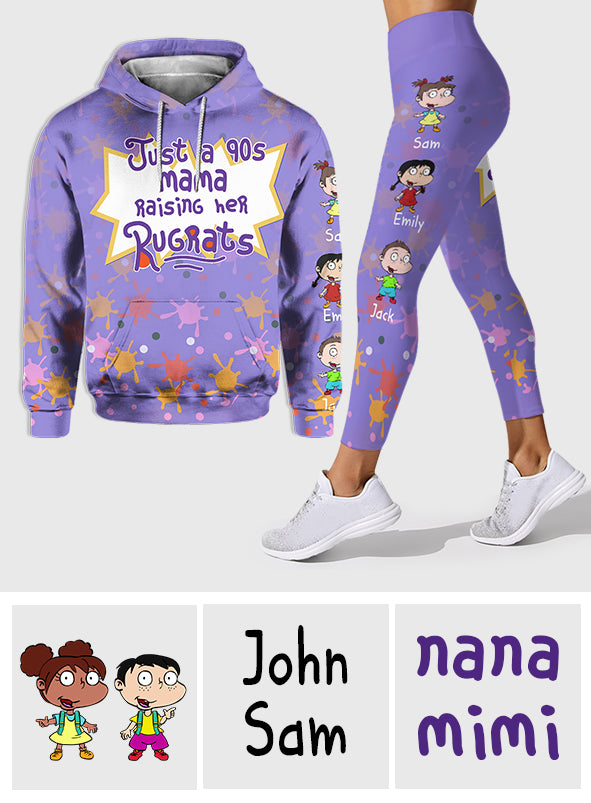 Just A Mama Raising Her Kids - Personalized 90's Cartoon Hoodie and Leggings