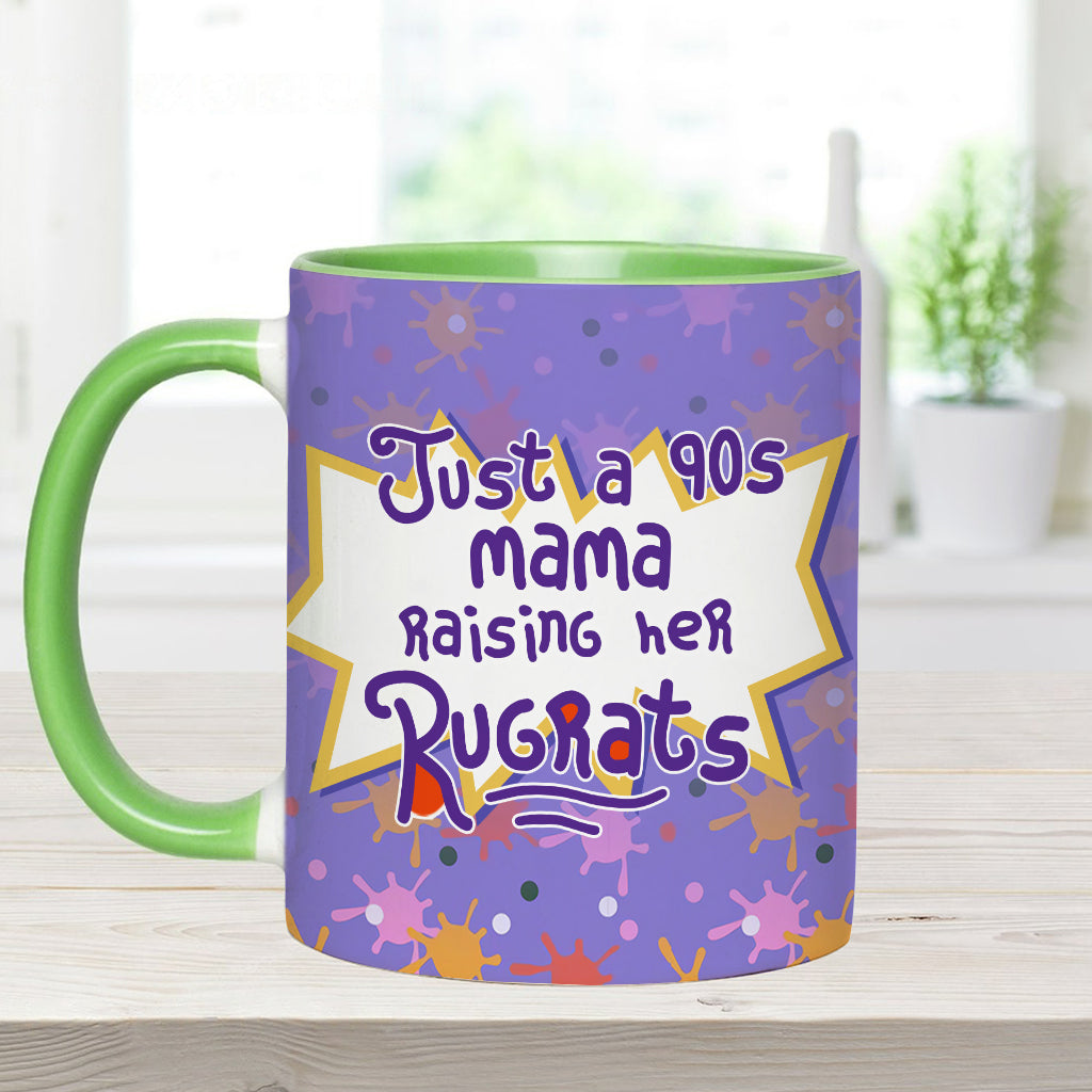 Just A Mama Raising Her Kids - Personalized 90's Cartoon Accent Mug