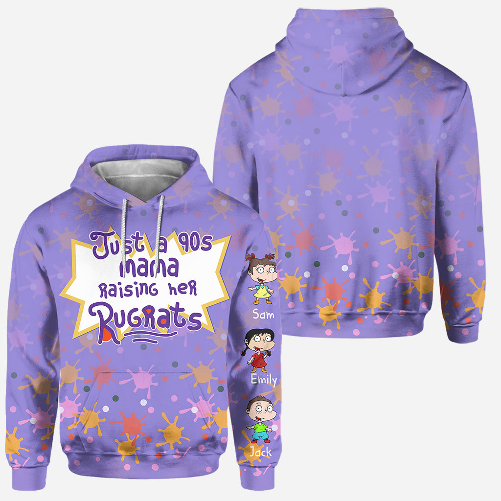 Just A Mama Raising Her Kids - Personalized 90's Cartoon Hoodie and Leggings