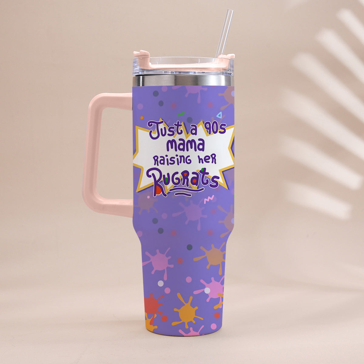 Just A Mama Raising Her Kids - Personalized 90's Cartoon Tumbler With Handle