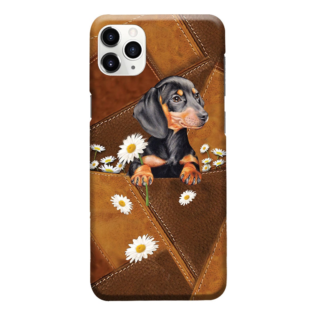 Lovely Dachshund Leather Pattern Print Phone Case