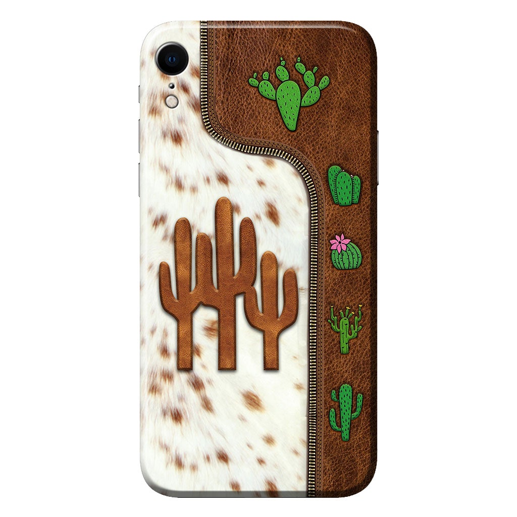 Love Cactus Leather Pattern Print Phone Case 062021