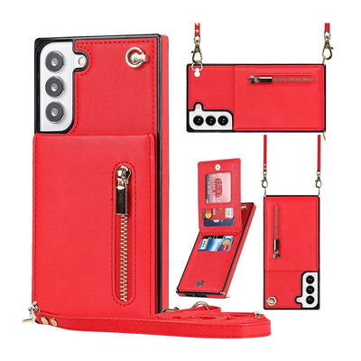 Red Crossbody Card Holder Leather Samsung Case