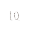 Pavé Diamond Small Hoops: Slim white-metal earrings with pavé-set stones, showing one as a circle and another in profile to highlight settings.
