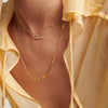 Person wearing a Serpentine Chain Necklace, shown in close-up, highlighting its minimal yet bold design. A versatile fashion accessory suitable for various occasions.