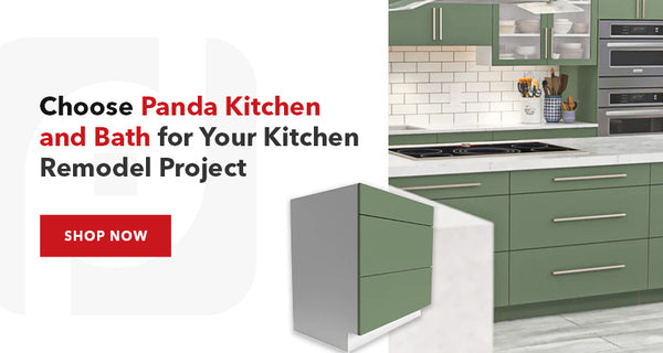 Green kitchen cabinets with white countertops