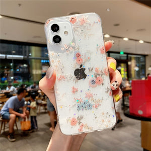 Glitter Flower Transparent Apple Case for iPhone