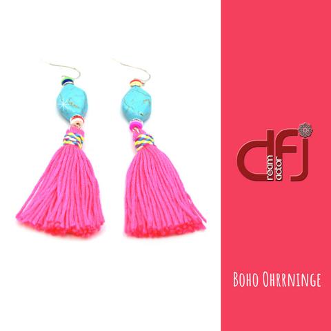 Boho Fransen Ohrringe pink