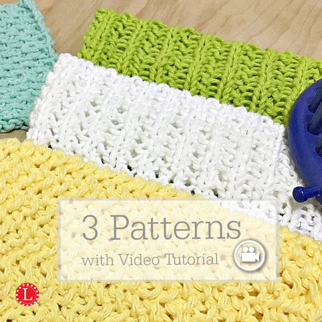 3 Loom Knitting Dishcloth / Washcloth Patterns with Beginner Easy Video ...