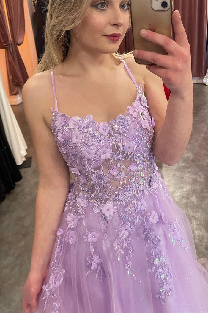 Lilac Applique Strapless A-Line Long Prom Dress – Dreamdressy