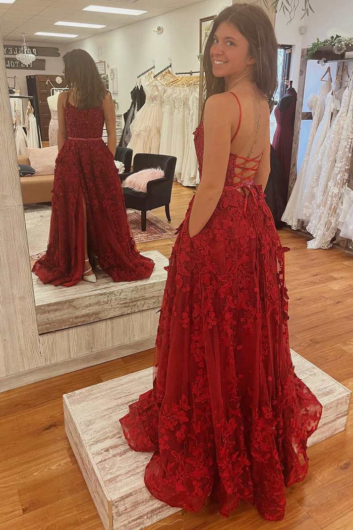 A-Line Sweetheart Red Tulle Ruffles Long Prom Dress QP3087 US14 / Red