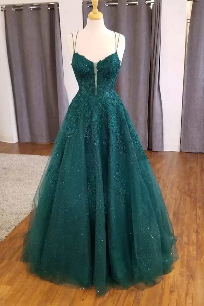 Sage Green Floral Appliques Straps A-Line Prom Dress – Dreamdressy