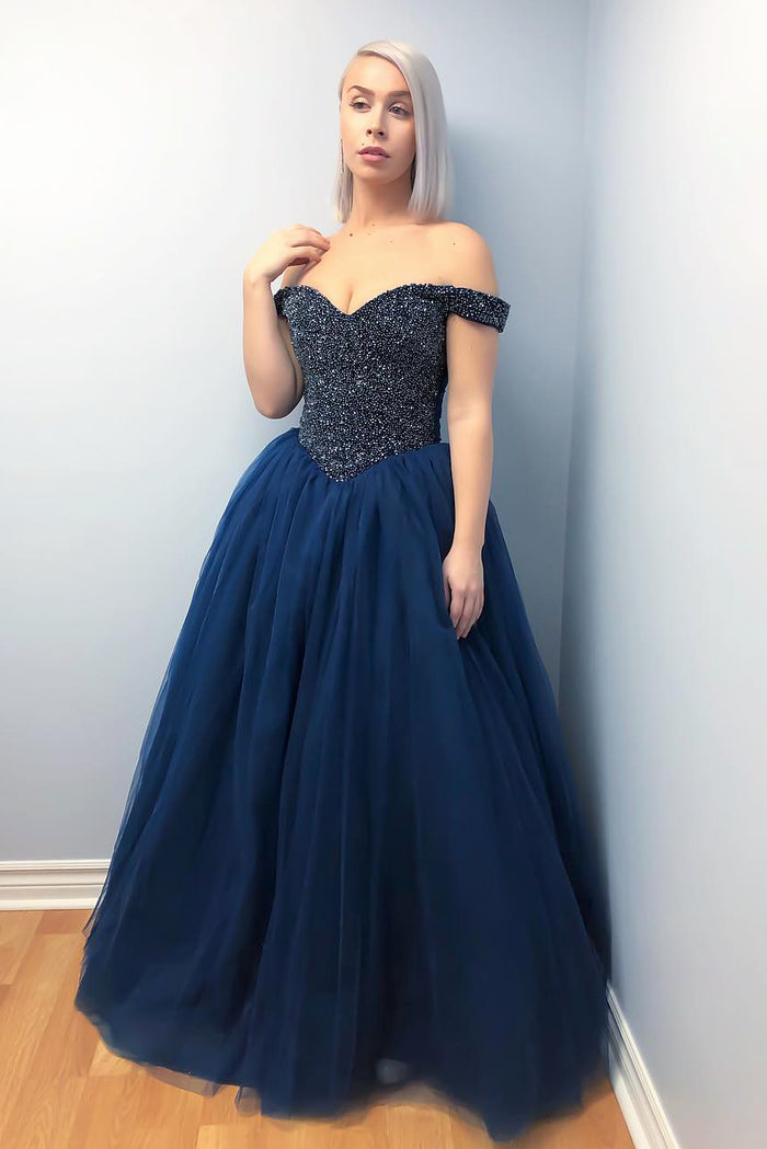 Blue Tulle Lace Off-the-Shoulder High-Low Tiered Prom Dress – Dreamdressy