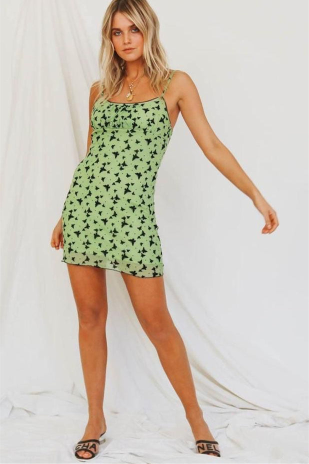 Straps Short Green Floral Sundress – Dreamdressy