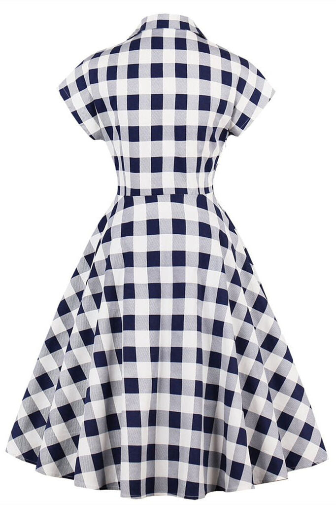 1950s Blue and White Pockets Plaid Dress – Dreamdressy