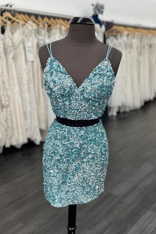 Two Piece Blue Sequins Tight Homecoming Dress – Dreamdressy
