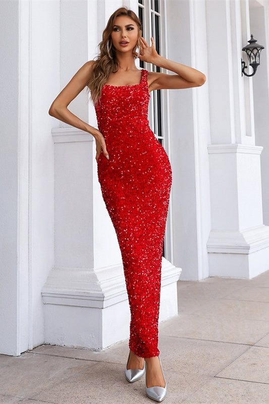 Sexy Wine Red Sequins Long Party Dress – Dreamdressy