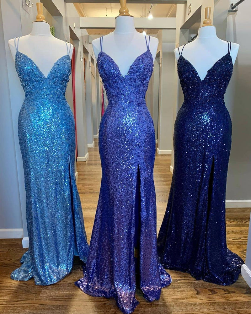 Mermaid Purples Sequins Long Prom Dress with Slit – Dreamdressy