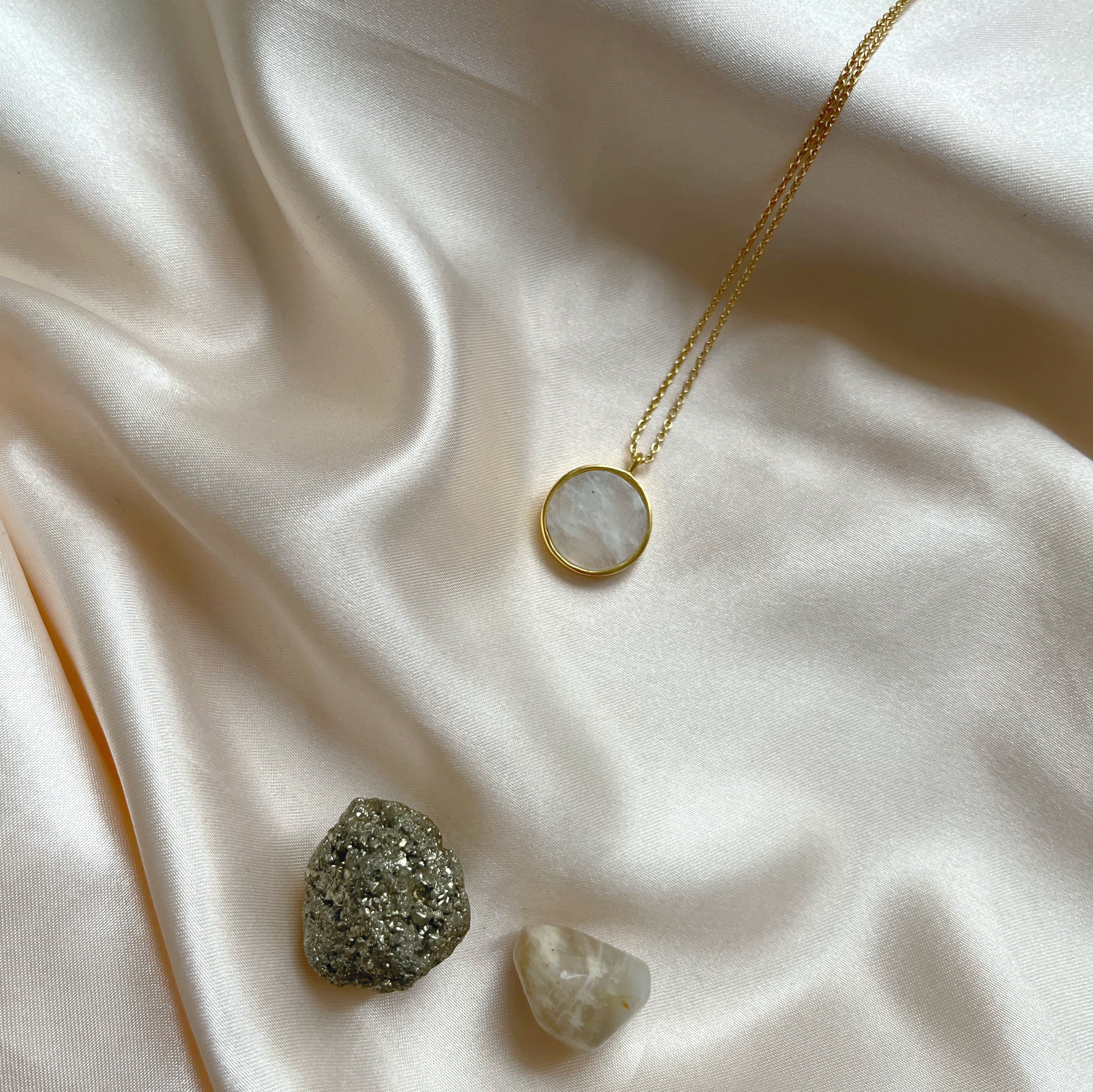 Moonstone Gemstone | Moonstone Gemstone Coin Necklace in 18k Gold Vermeil | Lilith and Selene