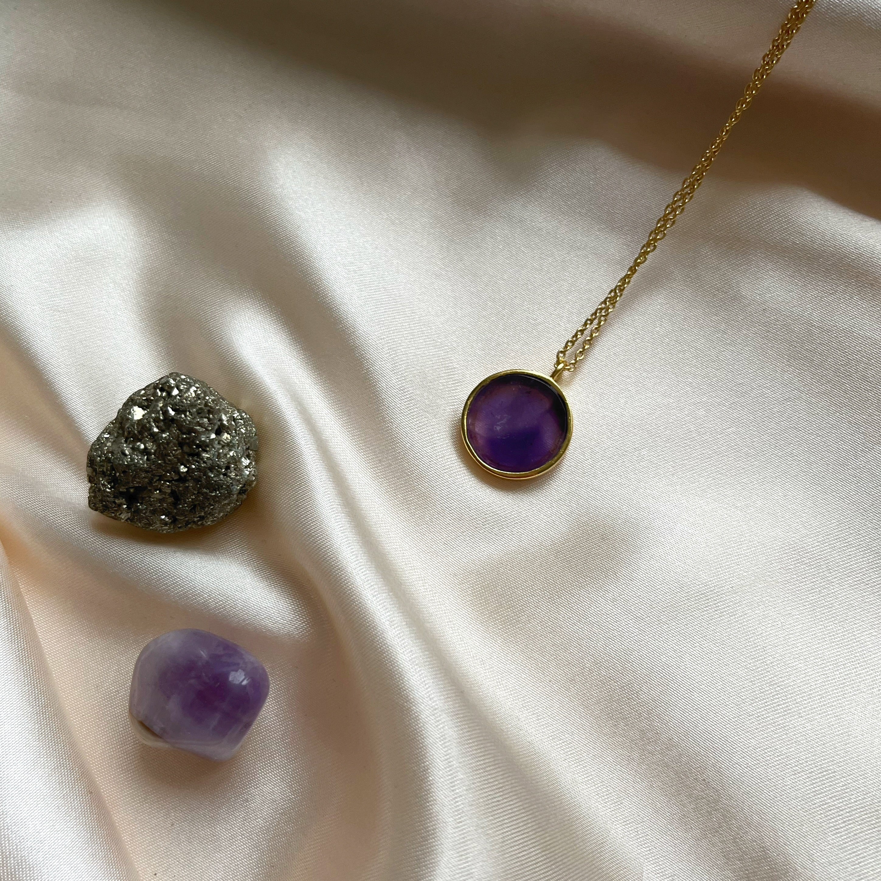 Amethyst Gemstone | Amethyst Gemstone Coin Necklace in 18k Gold Vermeil | Lilith and Selene