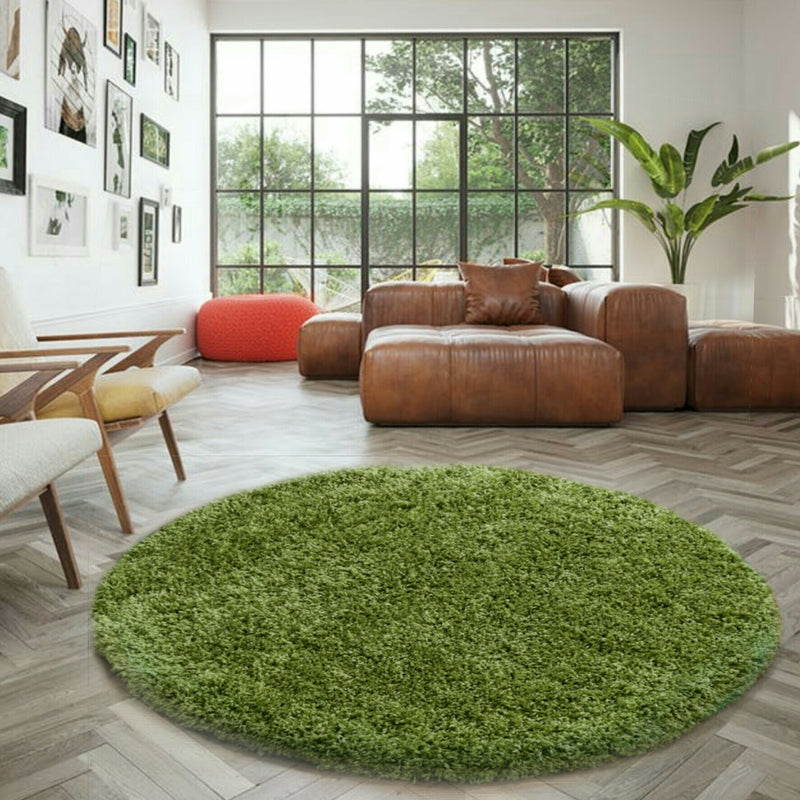 Circle Round Shaggy Rug Soft Thick Floor Mat Area Carpet 120 CM-Green