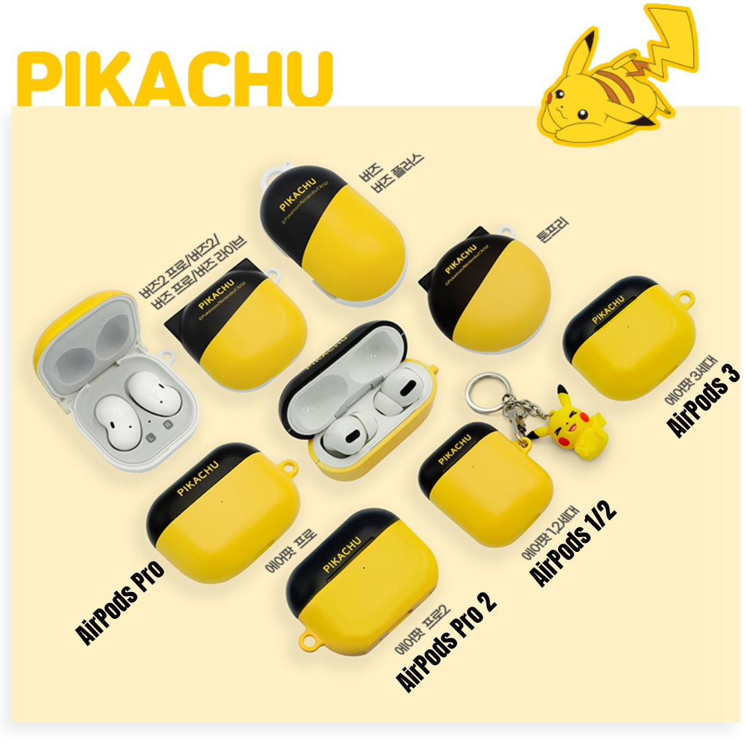 【韓國直送】正版寵物小精靈系列 AirPods  套連鎖匙扣｜比卡超PIKACHU｜車厘龜KKOBUGI｜夢夢MEW｜伊布EEVEE｜傻鴨GORAPADUCK｜卡比獸JAMMANBO 【今日截單，預計  : 5月尾至6月頭】 - 比卡超PIKACHU / AirPods 1/2