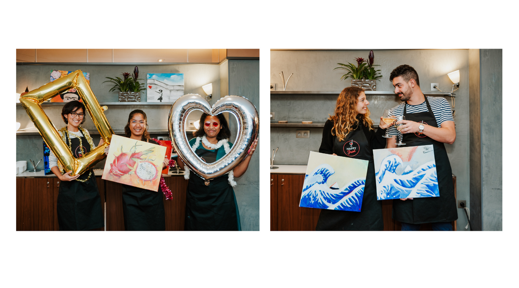 atelier peinture Happy Paint à offrir comme cadeau créatif à vos proches pour un moment créatif et convivial dans un bar