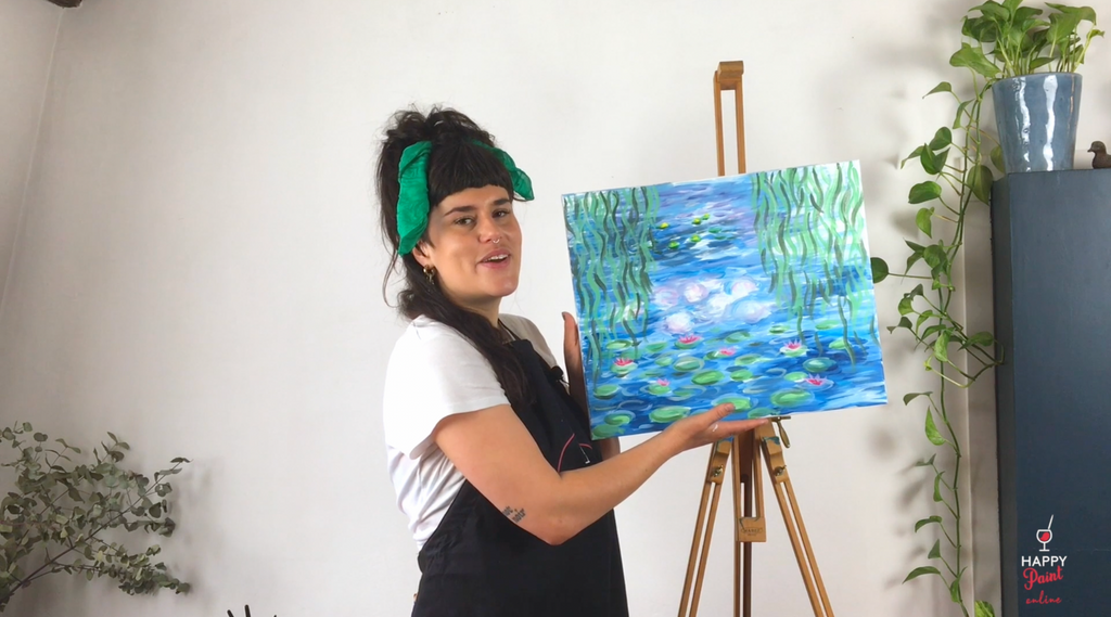 cours de peinture en ligne débutant avec Happy Paint Online, les Nymphéas de Monet animé par notre artiste Morgane