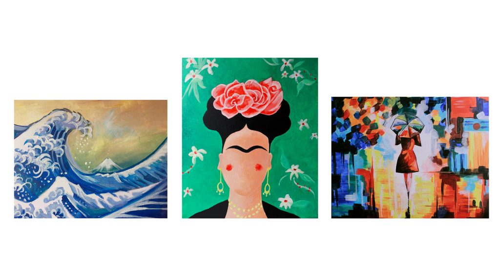 modèles peinture cours débutant Happy Paint Frida, La Vague d'Hokusai, Peignons sous la pluie