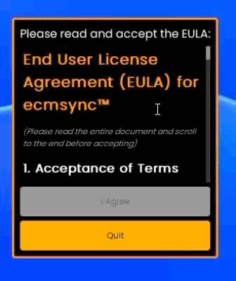 Complete EULA acceptance (full scroll required)