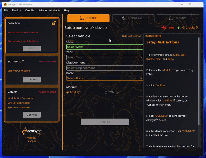 Show/Hide instructions button on the top-right hand corner of the program