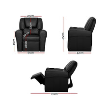 Load image into Gallery viewer, Keezi Kids Recliner Chair Black PU Leather Sofa Lounge Couch Children Armchair
