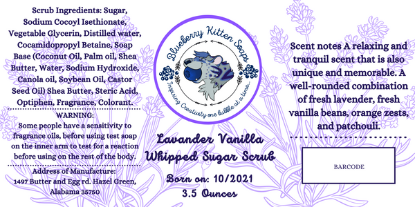 Lavender Vanilla Whipped Sugar Scrub - Blueberry Kitten Soaps