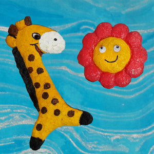 Giraffe and Flower Fridge Magnets for Kids made with Paper Pulp