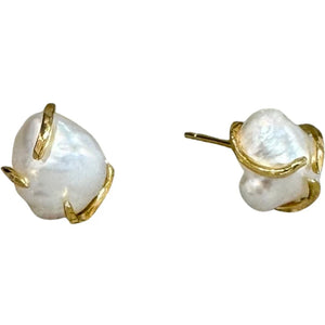10mm Freshwater Pearl Pronged Earring - Gold - NUANCE home + lifestyle