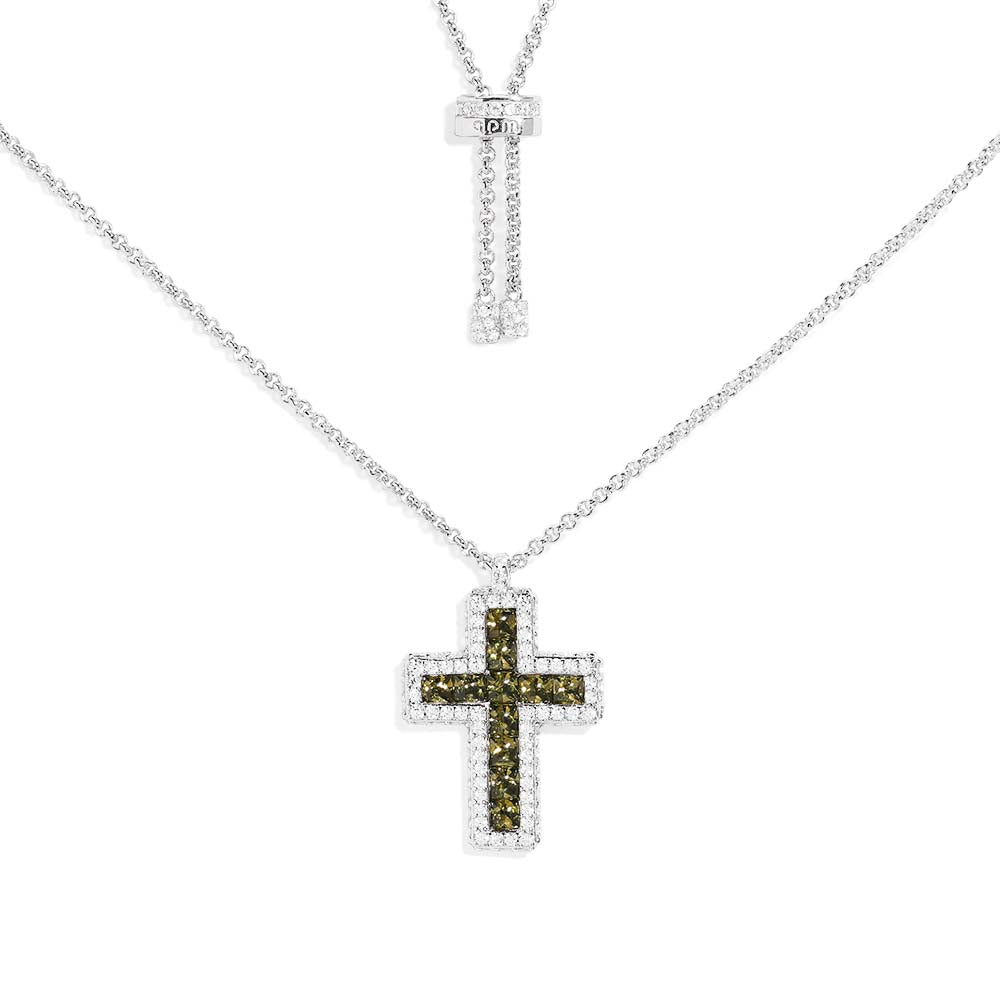 Khaki Pavé Cross Adjustable Necklace | APM Monaco – APM Monaco UK