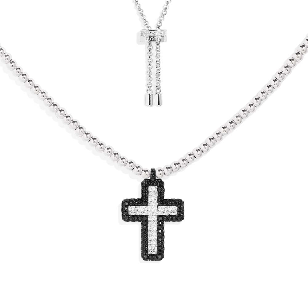 Pavé Cross Adjustable Necklace with Beads | APM Monaco – APM Monaco UK